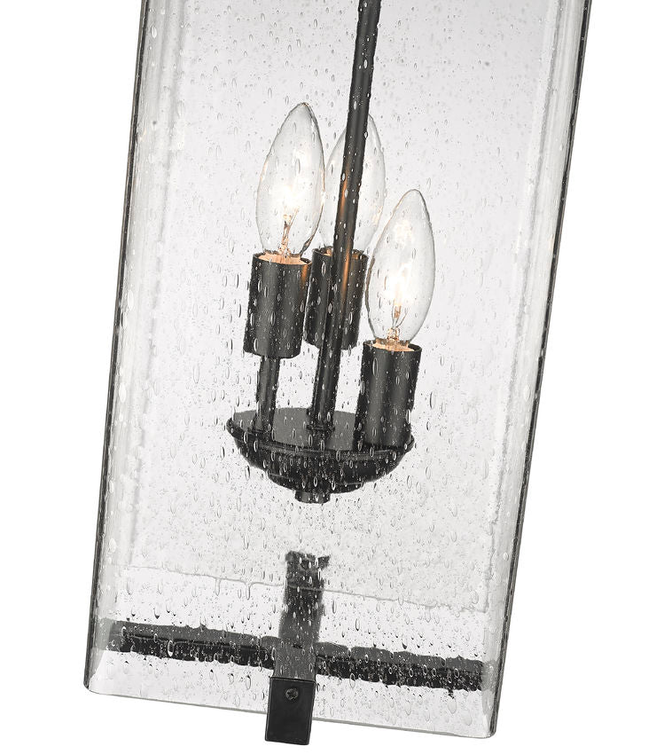 Z-Lite Sana 8" 3-Light Black Aluminum Outdoor Chain Mount Ceiling Fixture With Seedy Glass Shade