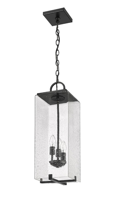 Z-Lite Sana 8" 3-Light Black Aluminum Outdoor Chain Mount Ceiling Fixture With Seedy Glass Shade