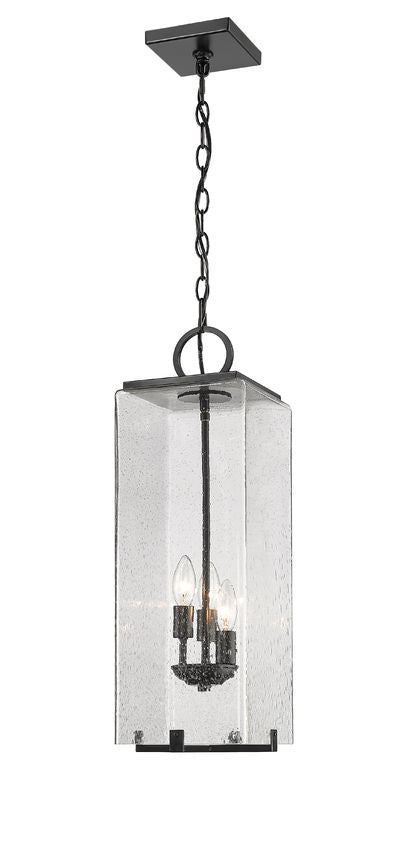 Z-Lite Sana 8" 3-Light Black Aluminum Outdoor Chain Mount Ceiling Fixture With Seedy Glass Shade