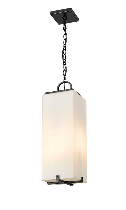 Z-Lite Sana 8" 3-Light Black Aluminum Outdoor Chain Mount Ceiling Fixture With White Opal Glass Shade