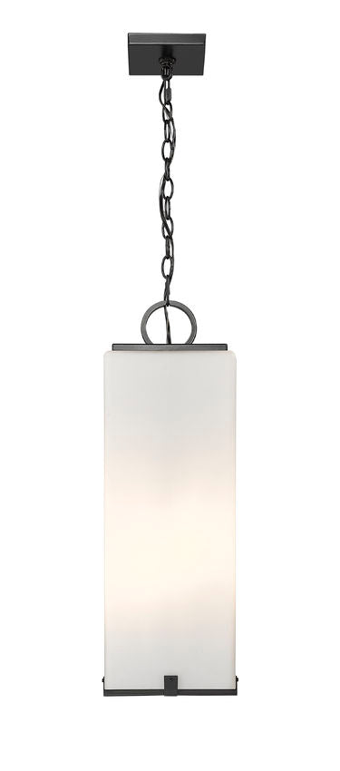 Z-Lite Sana 8" 3-Light Black Aluminum Outdoor Chain Mount Ceiling Fixture With White Opal Glass Shade