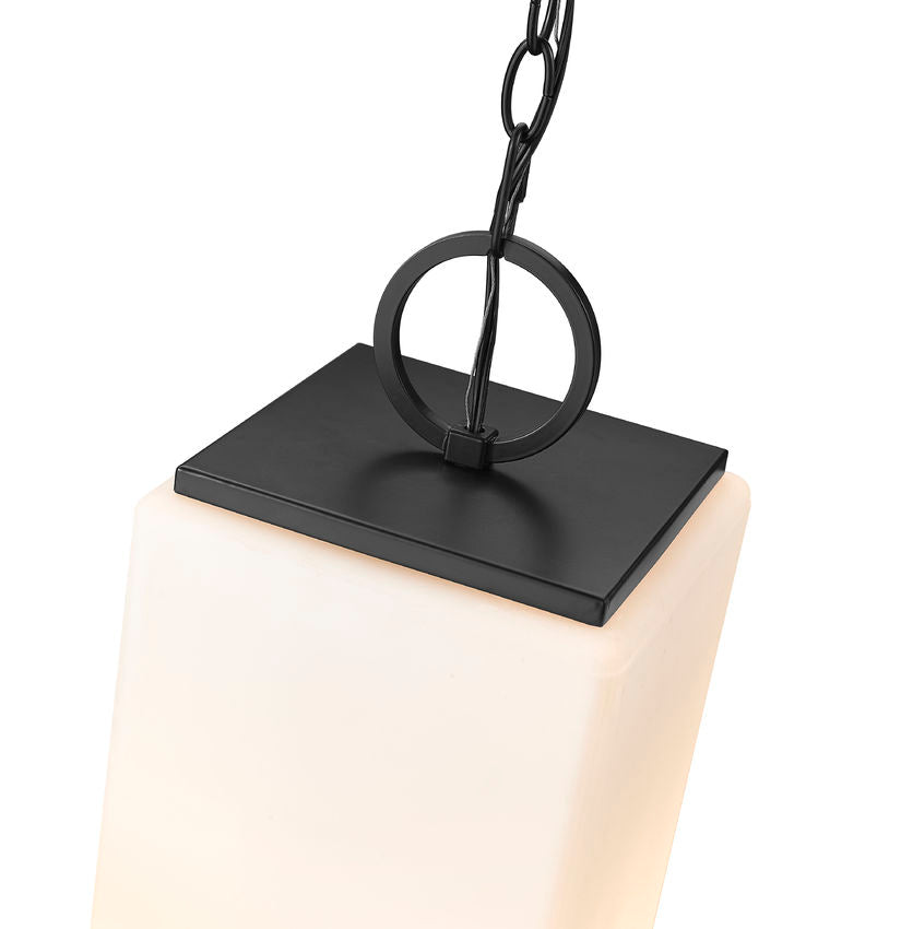 Z-Lite Sana 8" 3-Light Black Aluminum Outdoor Chain Mount Ceiling Fixture With White Opal Glass Shade