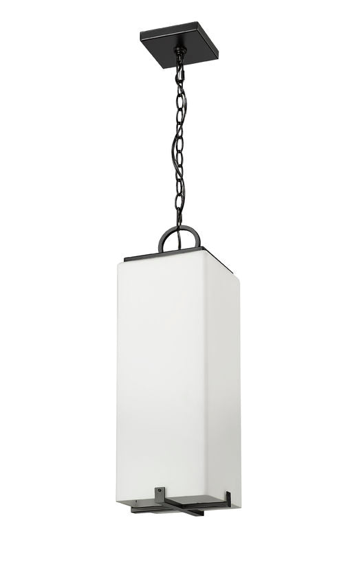 Z-Lite Sana 8" 3-Light Black Aluminum Outdoor Chain Mount Ceiling Fixture With White Opal Glass Shade