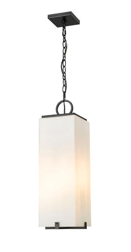 Z-Lite Sana 8" 3-Light Black Aluminum Outdoor Chain Mount Ceiling Fixture With White Opal Glass Shade