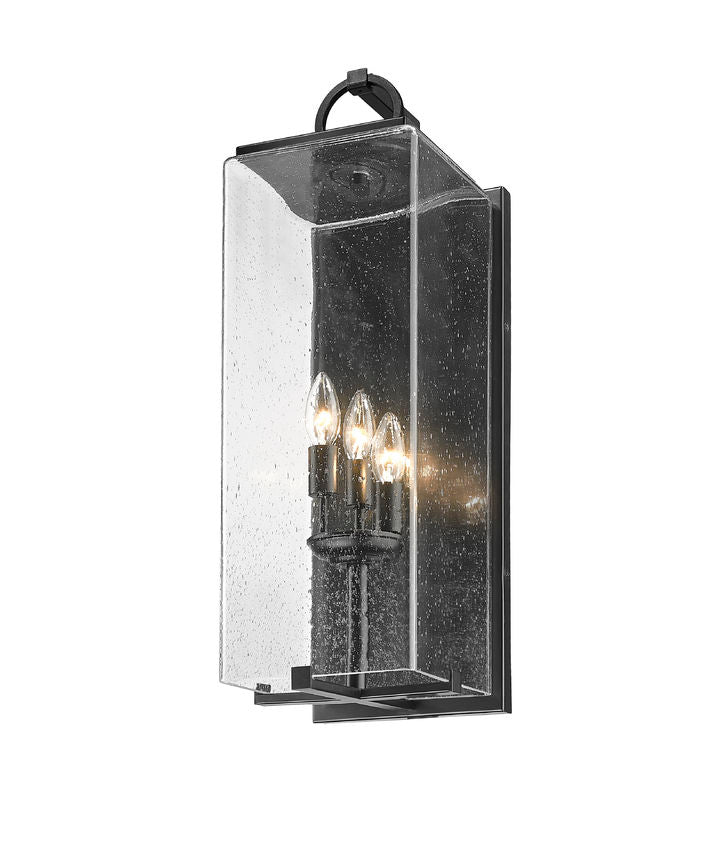 Z-Lite Sana 8" 3-Light Black Aluminum Outdoor Wall Sconce With Seedy Glass Shade