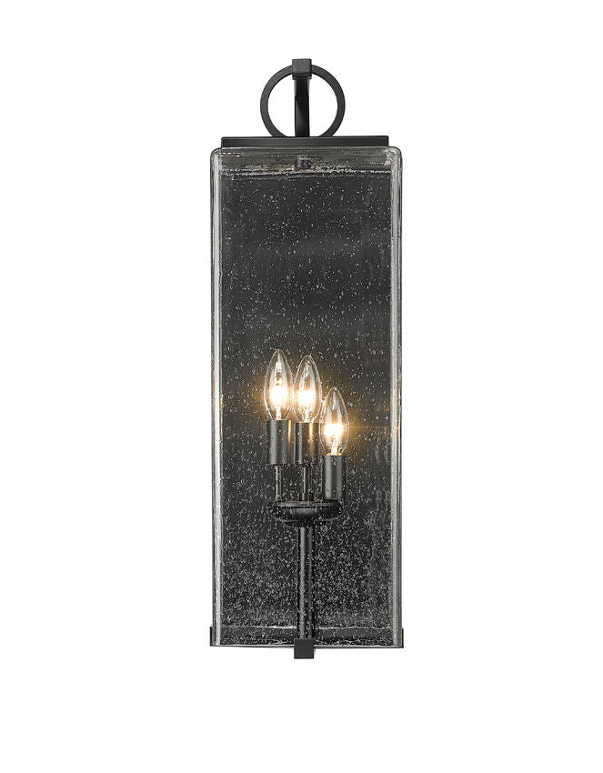 Z-Lite Sana 8" 3-Light Black Aluminum Outdoor Wall Sconce With Seedy Glass Shade