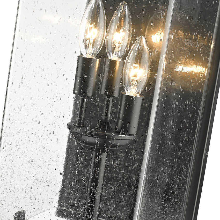 Z-Lite Sana 8" 3-Light Black Aluminum Outdoor Wall Sconce With Seedy Glass Shade