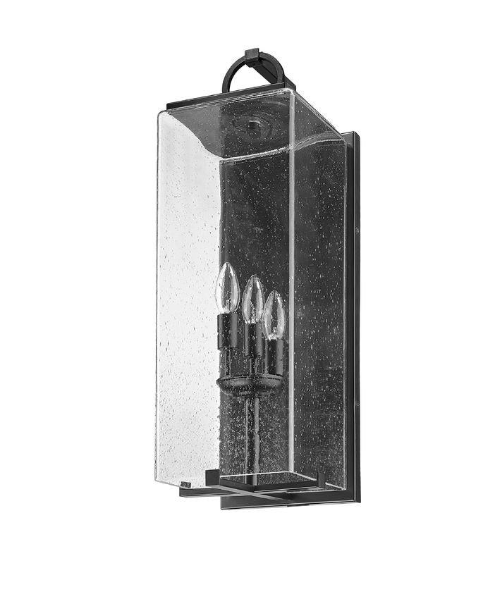 Z-Lite Sana 8" 3-Light Black Aluminum Outdoor Wall Sconce With Seedy Glass Shade