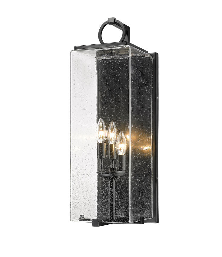 Z-Lite Sana 8" 3-Light Black Aluminum Outdoor Wall Sconce With Seedy Glass Shade