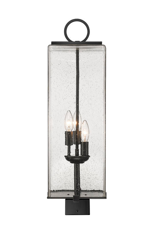 Z-Lite Sana 8" W x 26" H 3-Light Black Outdoor Post Mount Fixture With Seedy Glass Shade