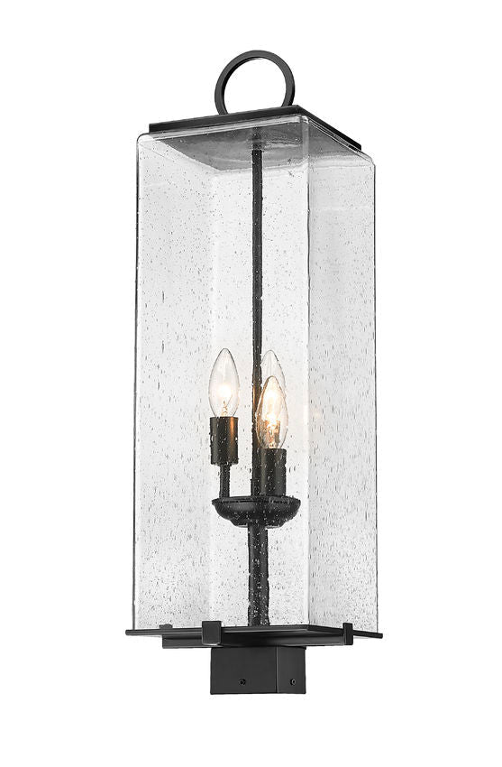 Z-Lite Sana 8" W x 26" H 3-Light Black Outdoor Post Mount Fixture With Seedy Glass Shade