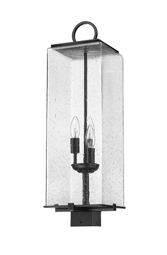 Z-Lite Sana 8" W x 26" H 3-Light Black Outdoor Post Mount Fixture With Seedy Glass Shade