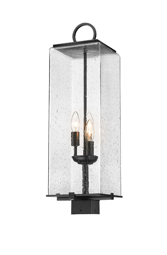 Z-Lite Sana 8" W x 26" H 3-Light Black Outdoor Post Mount Fixture With Seedy Glass Shade
