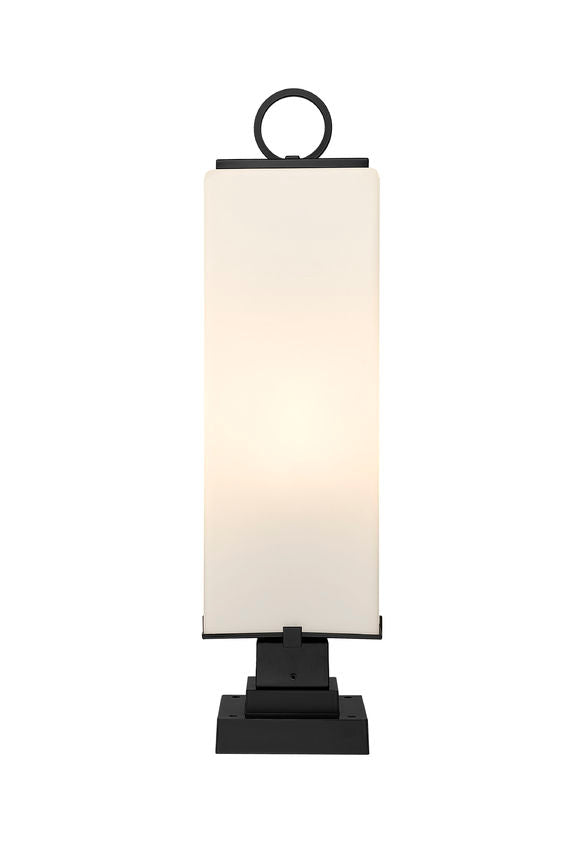 Z-Lite Sana 8" W x 28" H 3-Light Black Outdoor Pier Mounted Fixture and Square Pier Mount Hardware With White Opal Glass Shade