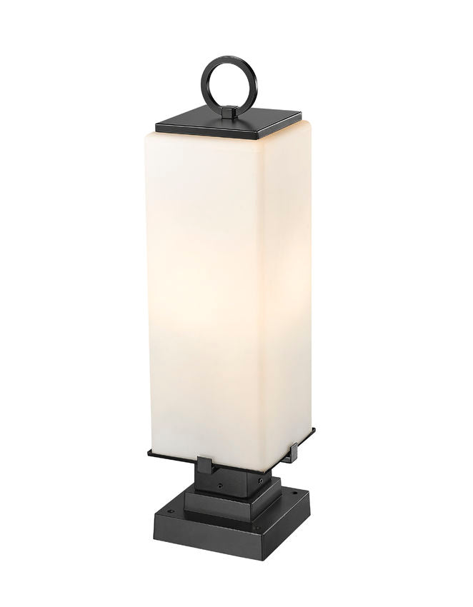 Z-Lite Sana 8" W x 28" H 3-Light Black Outdoor Pier Mounted Fixture and Square Pier Mount Hardware With White Opal Glass Shade