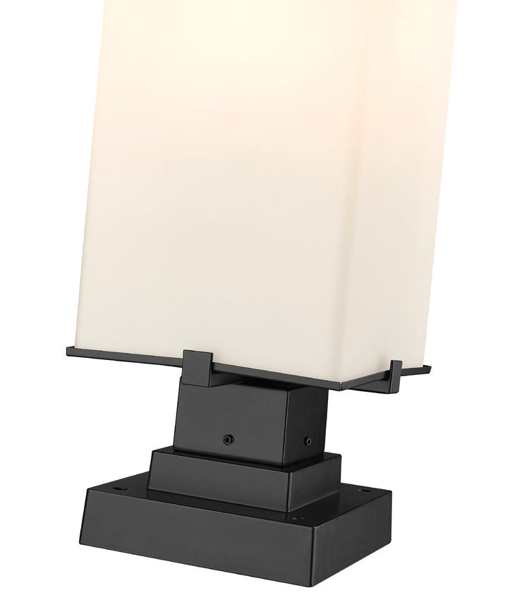 Z-Lite Sana 8" W x 28" H 3-Light Black Outdoor Pier Mounted Fixture and Square Pier Mount Hardware With White Opal Glass Shade