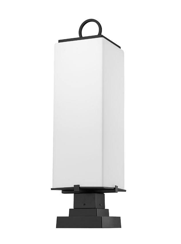 Z-Lite Sana 8" W x 28" H 3-Light Black Outdoor Pier Mounted Fixture and Square Pier Mount Hardware With White Opal Glass Shade