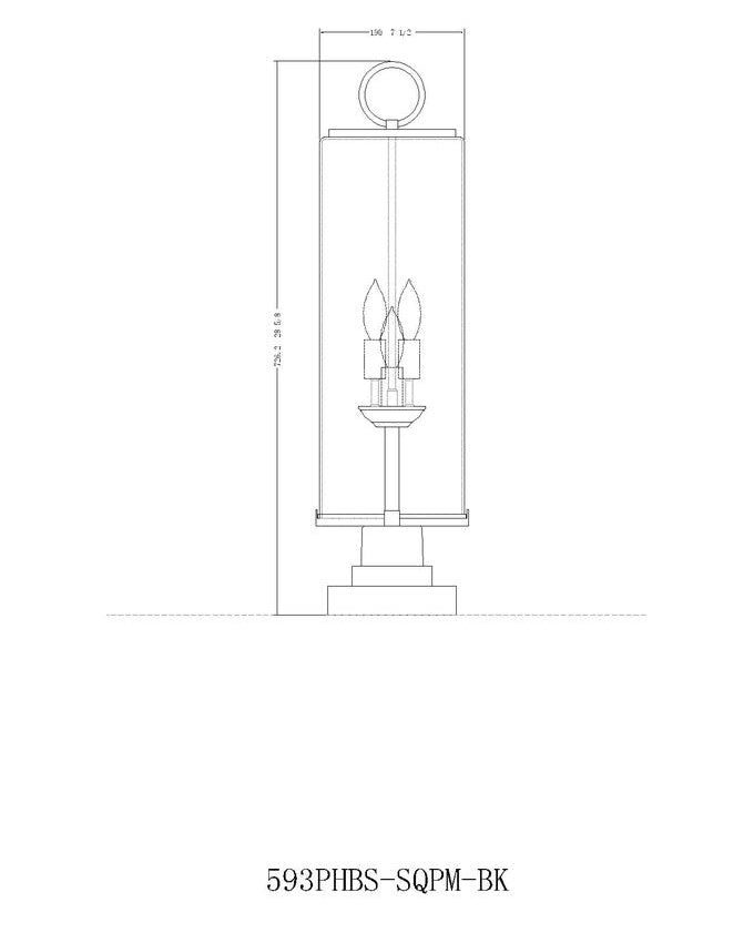 Z-Lite Sana 8" W x 28" H 3-Light Black Outdoor Pier Mounted Fixture and Square Pier Mount Hardware With White Opal Glass Shade