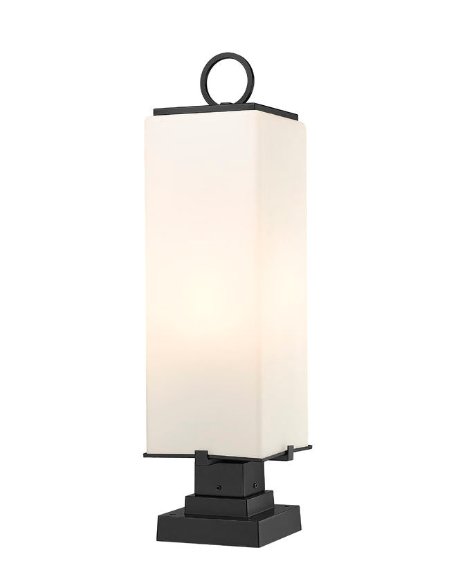 Z-Lite Sana 8" W x 28" H 3-Light Black Outdoor Pier Mounted Fixture and Square Pier Mount Hardware With White Opal Glass Shade