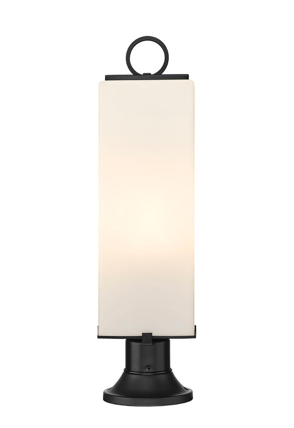 Z-Lite Sana 8" W x 29" H 3-Light Black Outdoor Pier Mounted Fixture and Round Pier Mount Hardware With White Opal Glass Shade