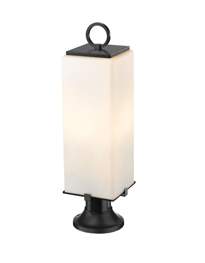 Z-Lite Sana 8" W x 29" H 3-Light Black Outdoor Pier Mounted Fixture and Round Pier Mount Hardware With White Opal Glass Shade