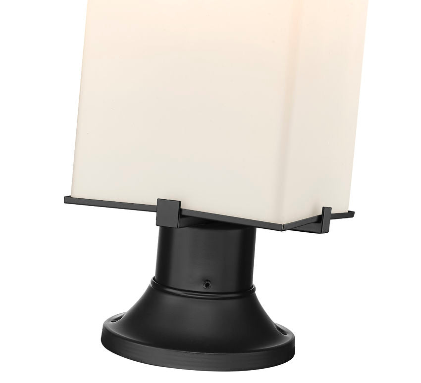 Z-Lite Sana 8" W x 29" H 3-Light Black Outdoor Pier Mounted Fixture and Round Pier Mount Hardware With White Opal Glass Shade