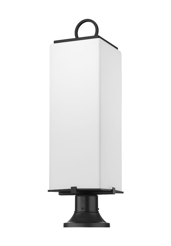 Z-Lite Sana 8" W x 29" H 3-Light Black Outdoor Pier Mounted Fixture and Round Pier Mount Hardware With White Opal Glass Shade