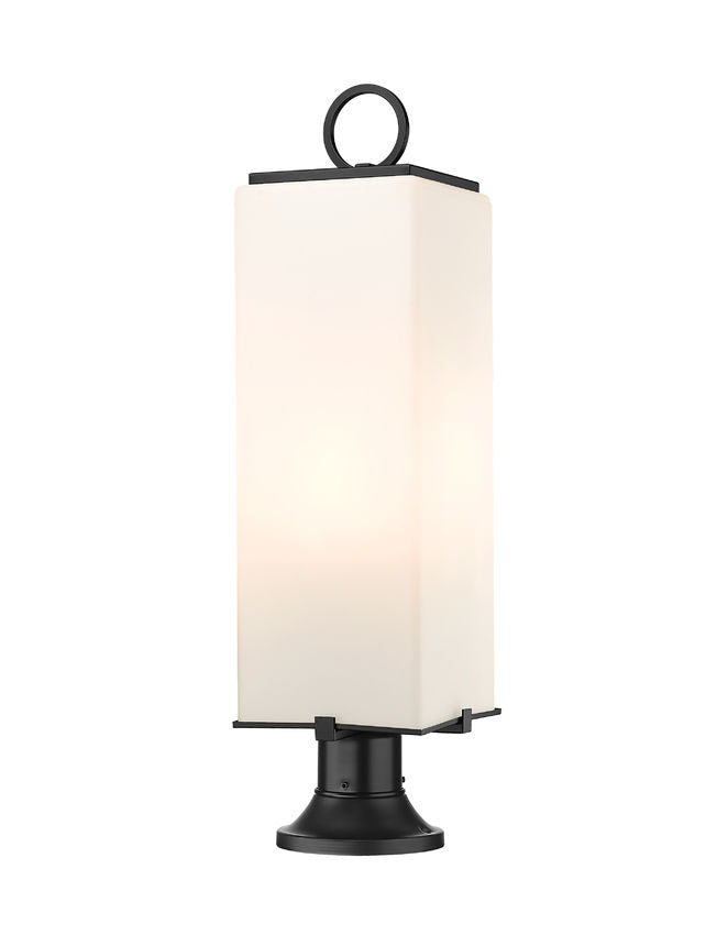 Z-Lite Sana 8" W x 29" H 3-Light Black Outdoor Pier Mounted Fixture and Round Pier Mount Hardware With White Opal Glass Shade