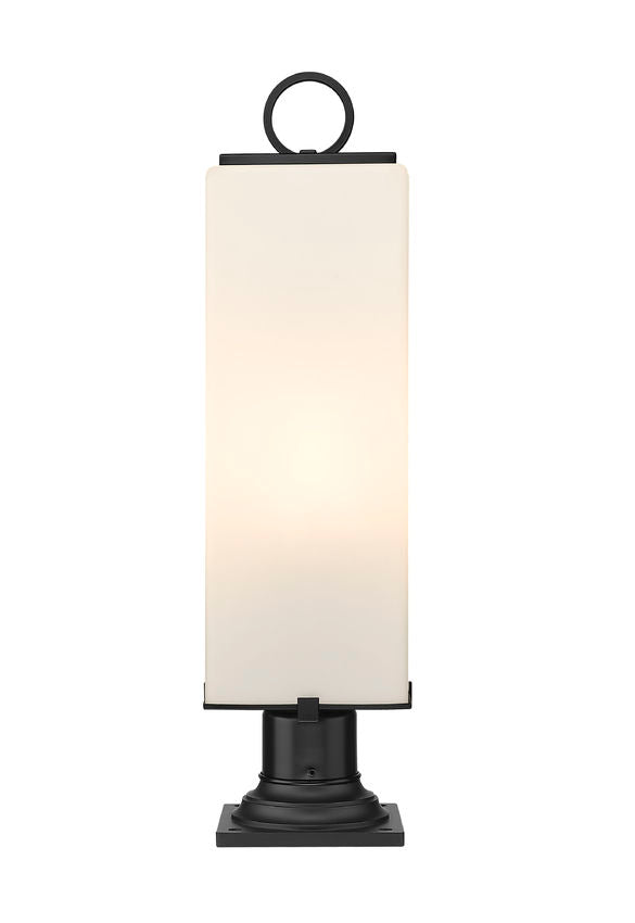 Z-Lite Sana 8" W x 29" H 3-Light Black Outdoor Pier Mounted Fixture and Square Pier Mount Hardware With White Opal Glass Shade