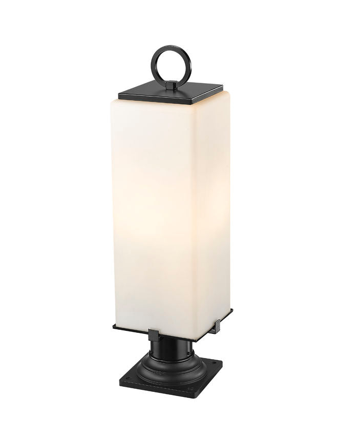 Z-Lite Sana 8" W x 29" H 3-Light Black Outdoor Pier Mounted Fixture and Square Pier Mount Hardware With White Opal Glass Shade
