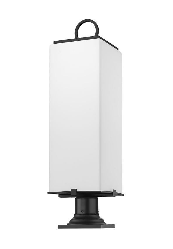 Z-Lite Sana 8" W x 29" H 3-Light Black Outdoor Pier Mounted Fixture and Square Pier Mount Hardware With White Opal Glass Shade