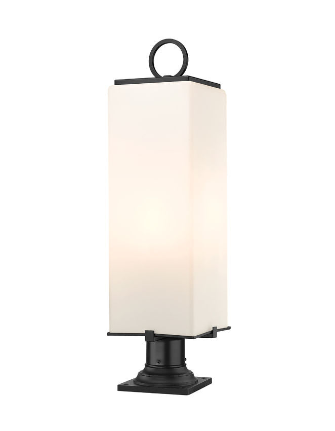 Z-Lite Sana 8" W x 29" H 3-Light Black Outdoor Pier Mounted Fixture and Square Pier Mount Hardware With White Opal Glass Shade