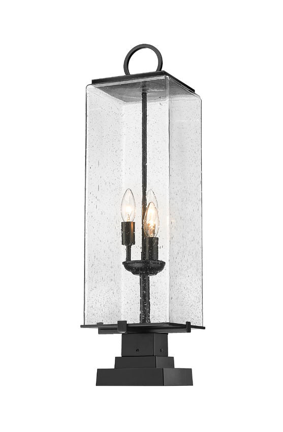 Z-Lite Sana 9" 3-Light Black Outdoor Pier Mounted Fixture and Square Pier Mount Hardware With Seedy Glass Shade