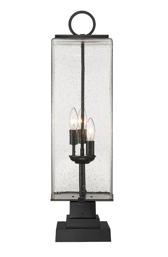 Z-Lite Sana 9" 3-Light Black Outdoor Pier Mounted Fixture and Square Pier Mount Hardware With Seedy Glass Shade