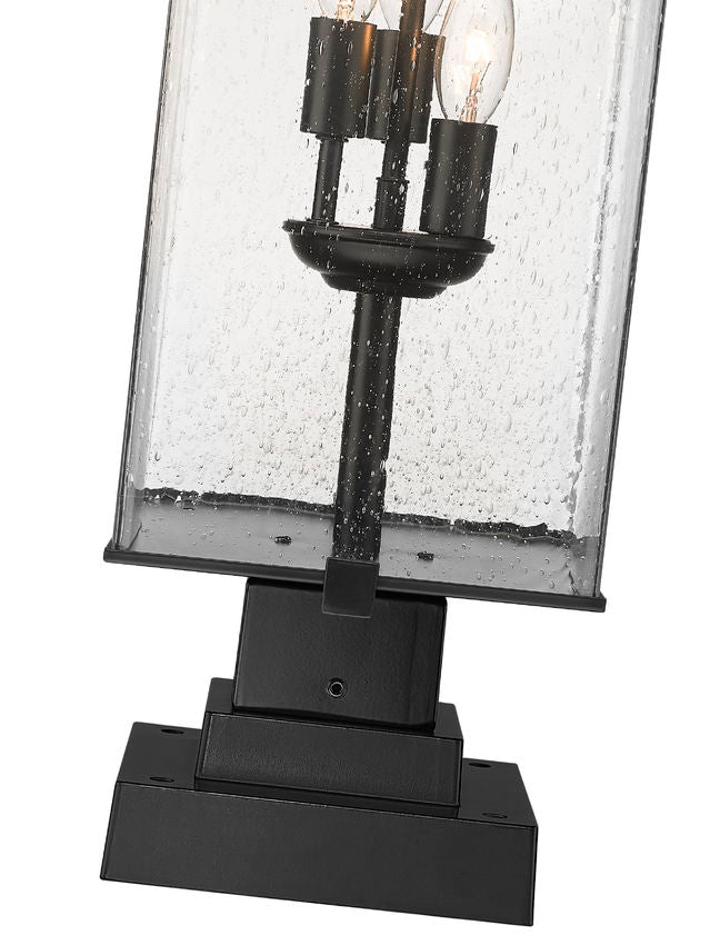 Z-Lite Sana 9" 3-Light Black Outdoor Pier Mounted Fixture and Square Pier Mount Hardware With Seedy Glass Shade