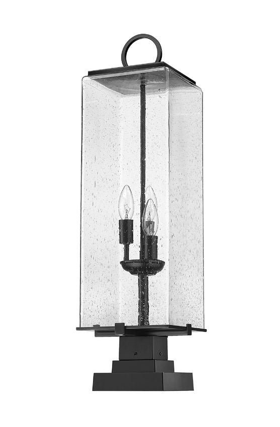 Z-Lite Sana 9" 3-Light Black Outdoor Pier Mounted Fixture and Square Pier Mount Hardware With Seedy Glass Shade