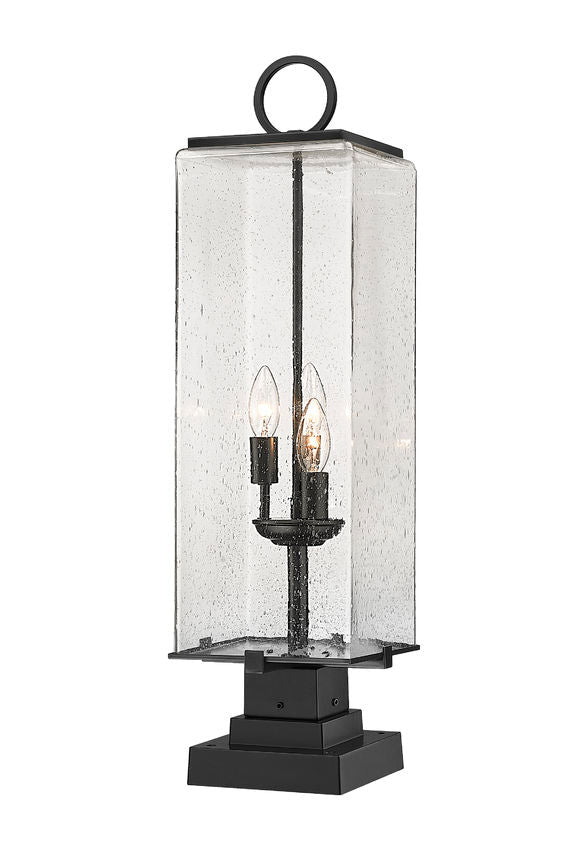 Z-Lite Sana 9" 3-Light Black Outdoor Pier Mounted Fixture and Square Pier Mount Hardware With Seedy Glass Shade