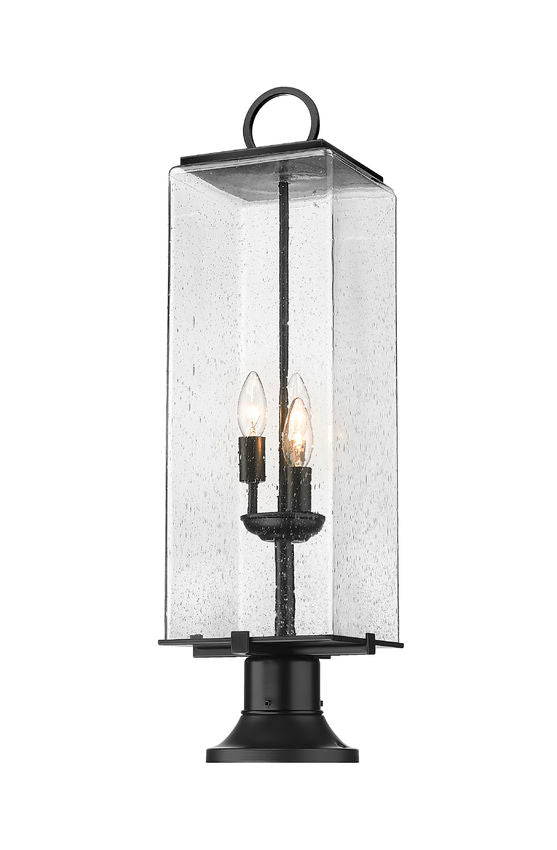 Z-Lite Sana 9" W x 29" H 3-Light Black Outdoor Pier Mounted Fixture and Round Pier Mount Hardware With Seedy Glass Shade