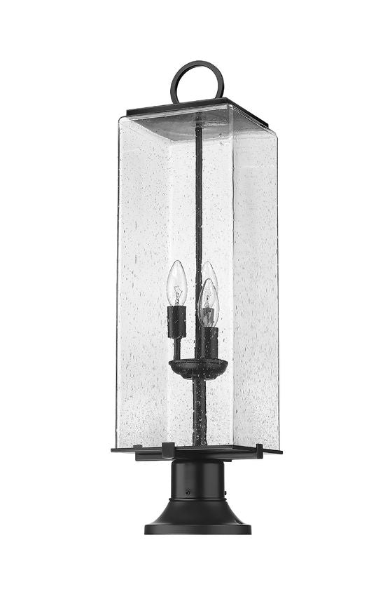 Z-Lite Sana 9" W x 29" H 3-Light Black Outdoor Pier Mounted Fixture and Round Pier Mount Hardware With Seedy Glass Shade