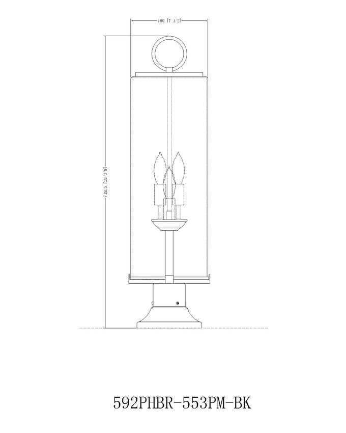 Z-Lite Sana 9" W x 29" H 3-Light Black Outdoor Pier Mounted Fixture and Round Pier Mount Hardware With Seedy Glass Shade