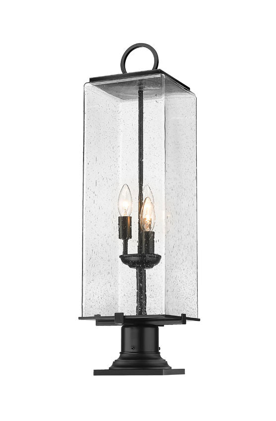 Z-Lite Sana 9" W x 29" H 3-Light Black Outdoor Pier Mounted Fixture and Square Pier Mount Hardware With Seedy Glass Shade