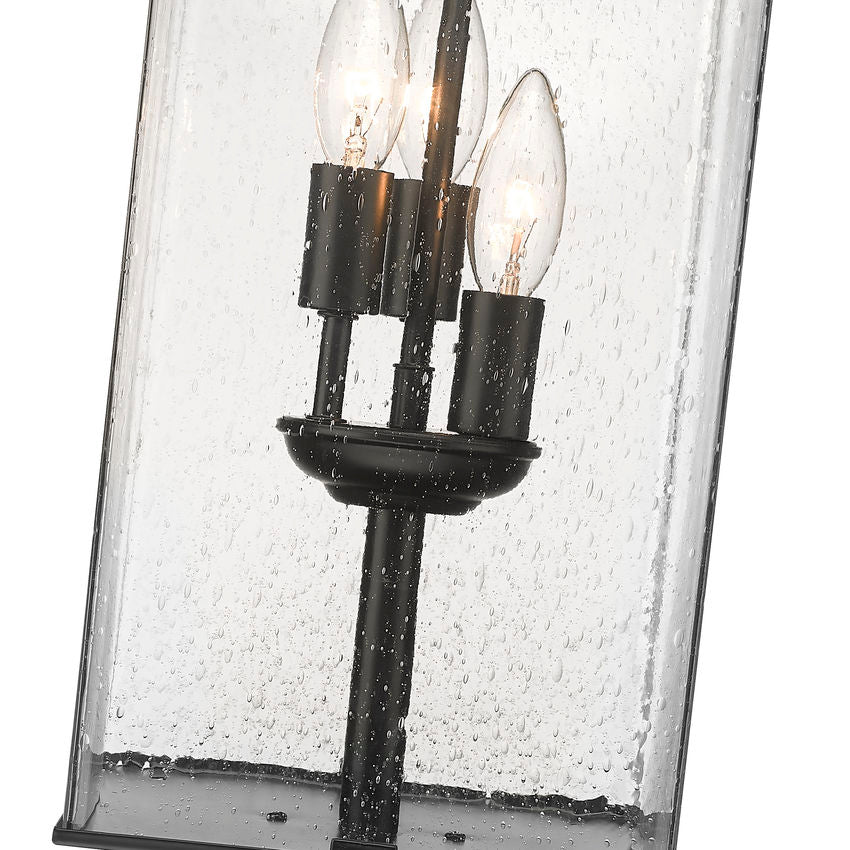 Z-Lite Sana 9" W x 29" H 3-Light Black Outdoor Pier Mounted Fixture and Square Pier Mount Hardware With Seedy Glass Shade