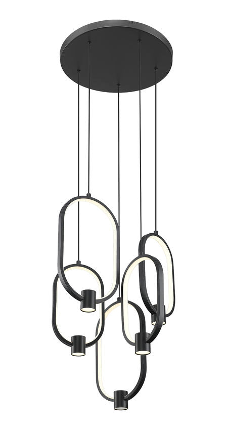 Z-Lite Saros 16" 5-Light LED-Integrated Matte Black Aluminum Frame White Silicone Shade Chandelier