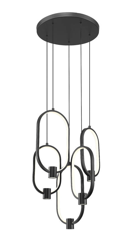 Z-Lite Saros 16" 5-Light LED-Integrated Matte Black Aluminum Frame White Silicone Shade Chandelier