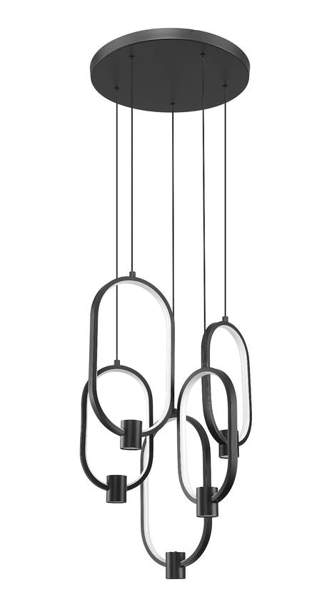 Z-Lite Saros 16" 5-Light LED-Integrated Matte Black Aluminum Frame White Silicone Shade Chandelier