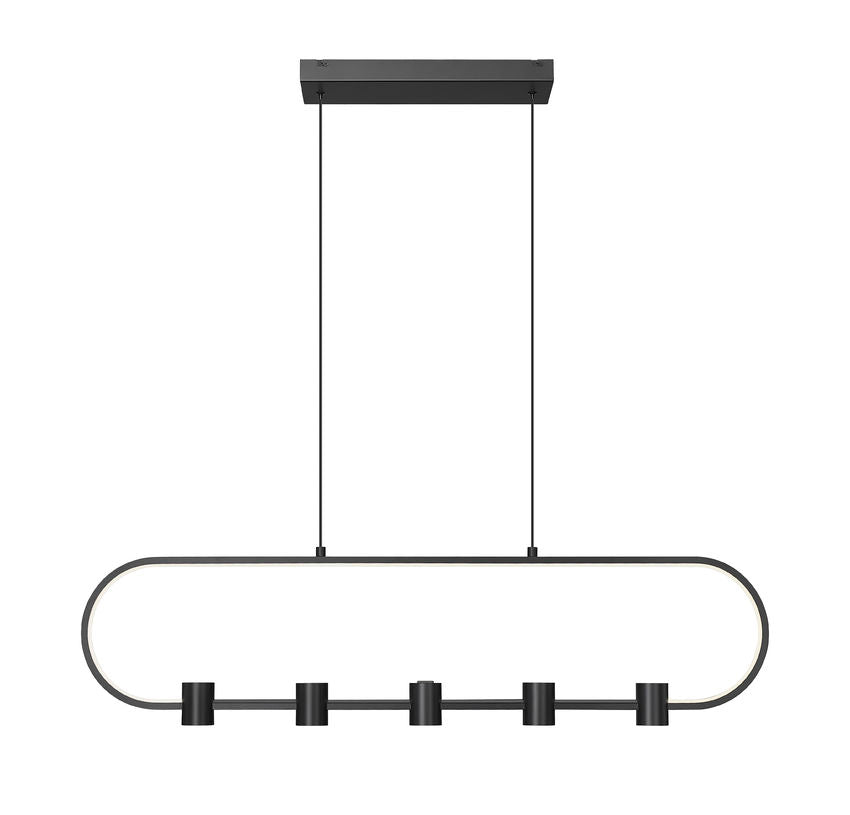 Z-Lite Saros 42" 5-Light LED-Integrated Matte Black Aluminum Frame White Silicone Shade Linear Chandelier
