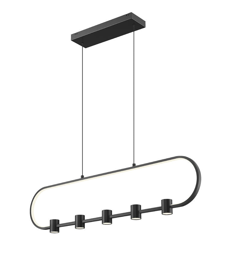 Z-Lite Saros 42" 5-Light LED-Integrated Matte Black Aluminum Frame White Silicone Shade Linear Chandelier