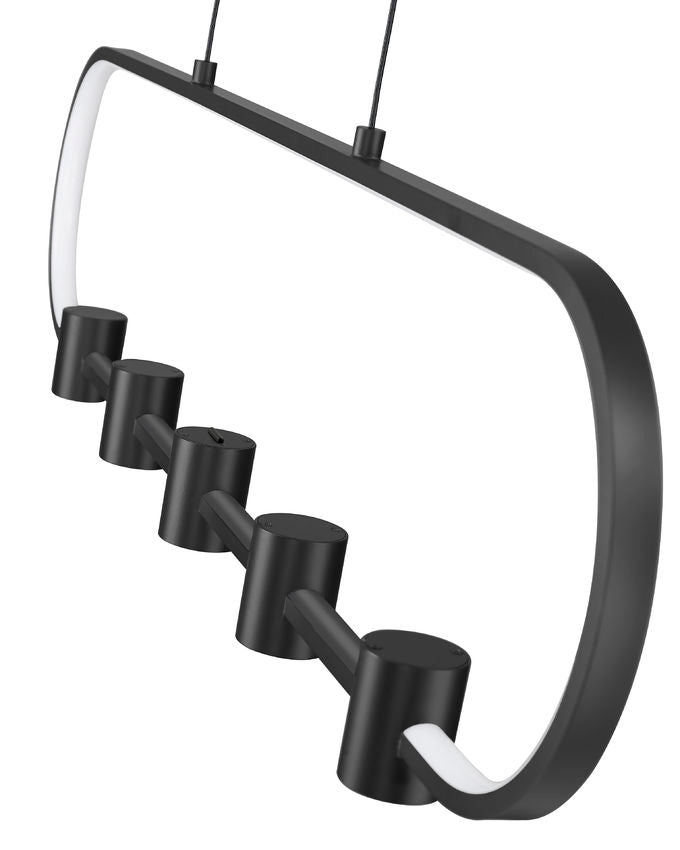 Z-Lite Saros 42" 5-Light LED-Integrated Matte Black Aluminum Frame White Silicone Shade Linear Chandelier