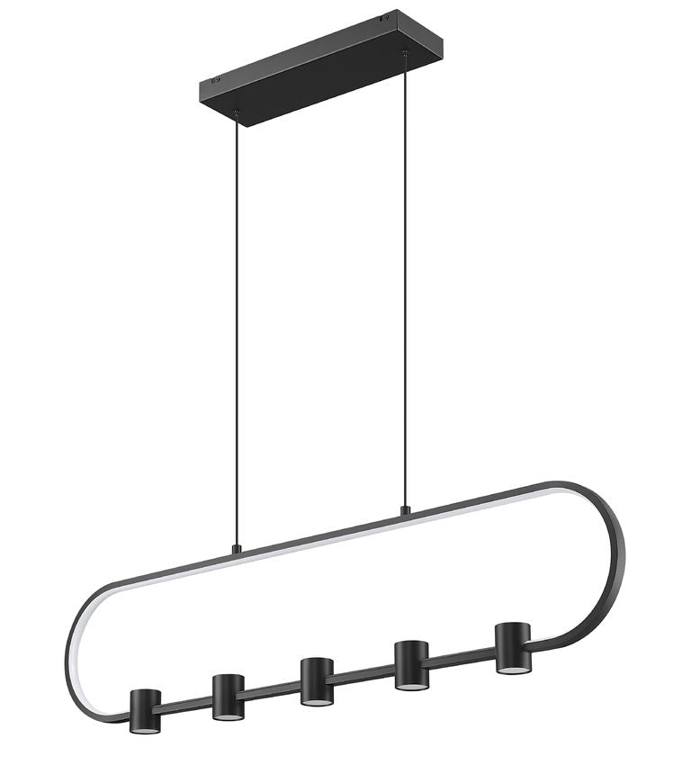 Z-Lite Saros 42" 5-Light LED-Integrated Matte Black Aluminum Frame White Silicone Shade Linear Chandelier