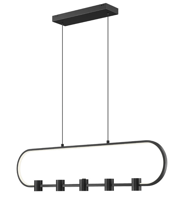 Z-Lite Saros 42" 5-Light LED-Integrated Matte Black Aluminum Frame White Silicone Shade Linear Chandelier